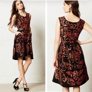 Anthropologie Yoana Baraschi Dress 4 Mirissa Black Orange Burnout Fit & Flare